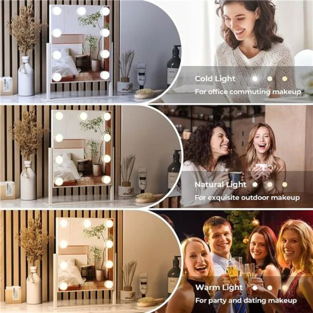 Hollywood Vanity Mirror with Lights,Tabletop Makeup Mirror with 9 LED Lights